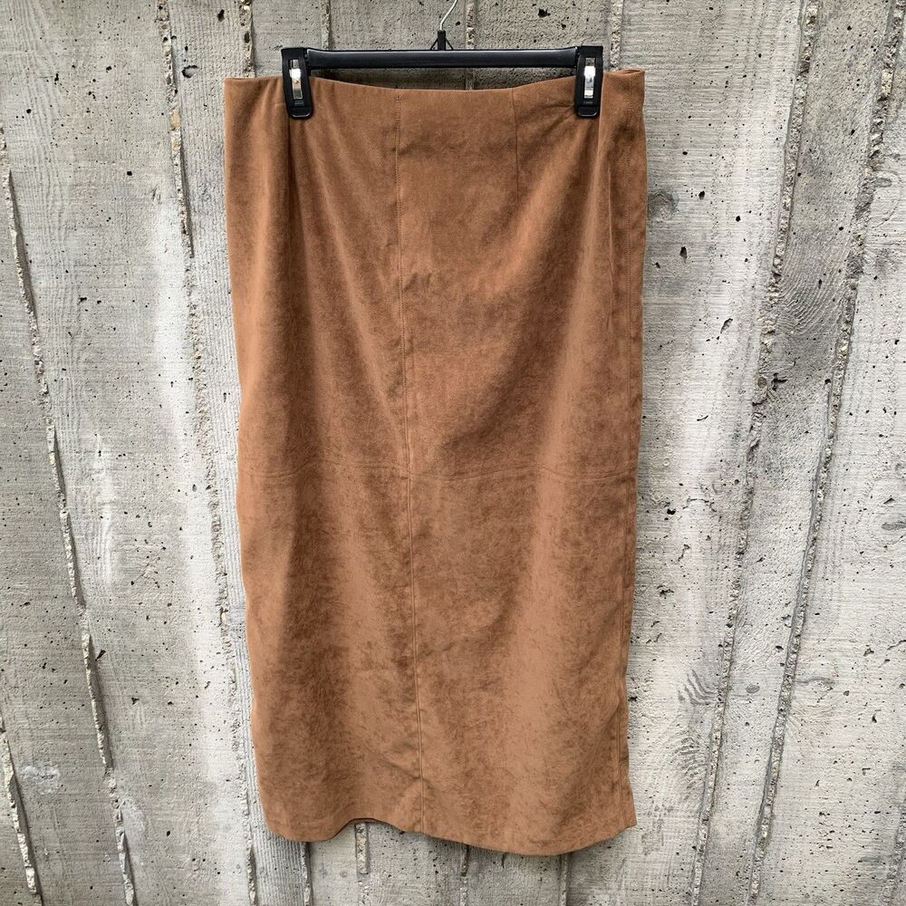 Vtg Bagatelle Faux Suede Midi Skirt Size 14 Brown Preppy Heritage Quiet Luxury